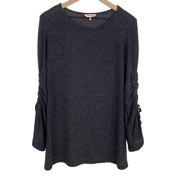 Juicy Couture Y2k Sparkly Metallic Ruched Black Tunic Pullover Party Sweater L - Picture 5 of 5